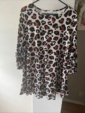 Nuggles Women's Cream Leopard Print Tunic with Rust Spots